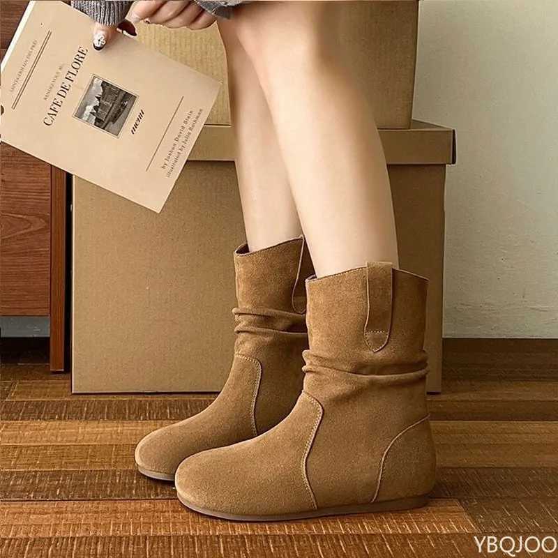 New Suede Casual Boots Women Reliable Versatile Ankle Boots Short Slip Flat Shoes Comfortable Soft Bottom Lady Boot XJ250807