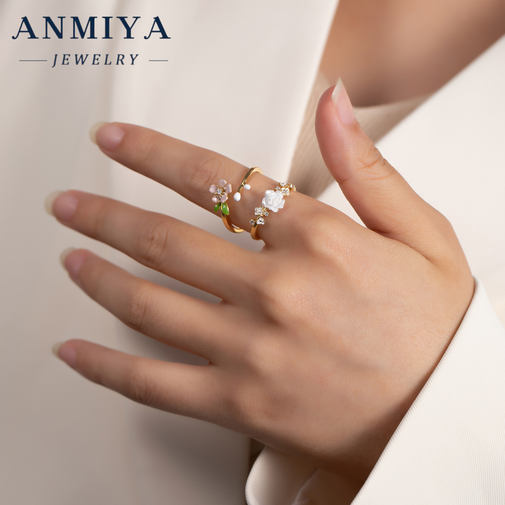 Dainty Shining Zircon Rings Flower Ring 18k Gold Plated Jewelry 925 Sterling Silver Jewelry Gift Rings Set for Women Wedding