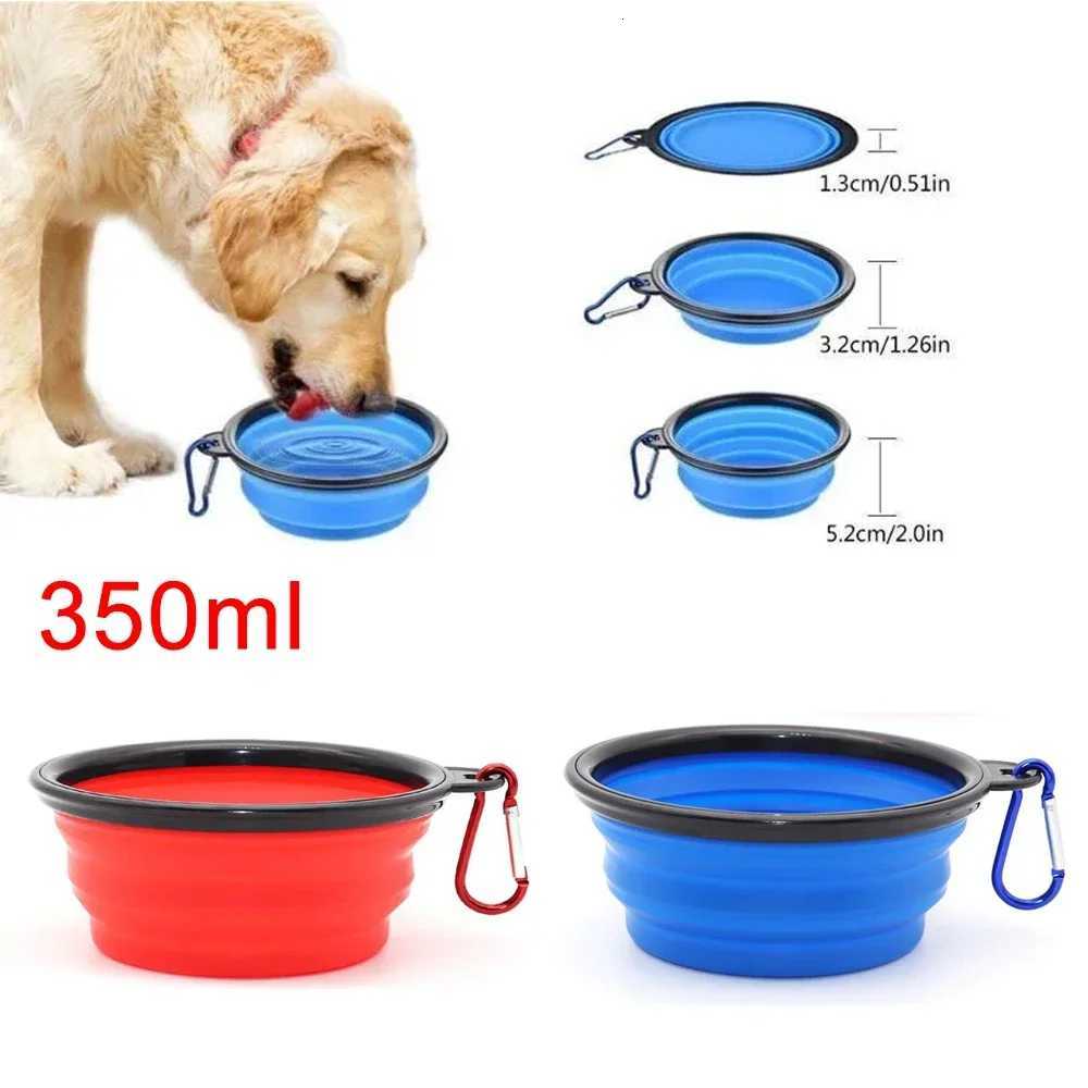350ML Dog Food Bowl Feeder Cat Drinking Water Folding Silicone Pet Travel Bowls Foldable Cup Dish With Carabiner Pet Supplies Y250806
