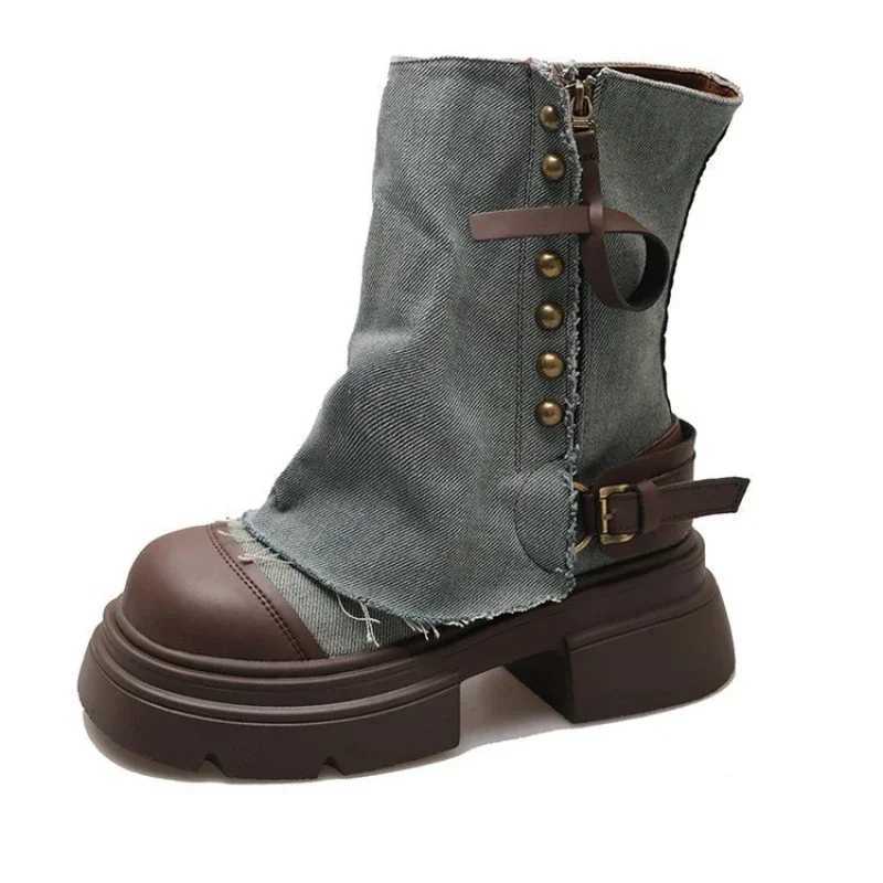 Designer Women Ankle Boots Wern Denim Short Boots Ankle Boots Fi Slip Thick Bottom Platform Shoes 2052 XJ250807