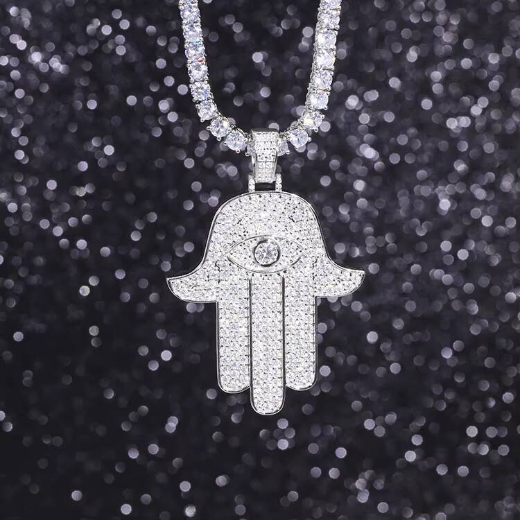 Customized Handmade Hamsa Pendant S925 Silver with Vvs Moissanite Hip Hop Pendants for Mens Jewelry Necklace