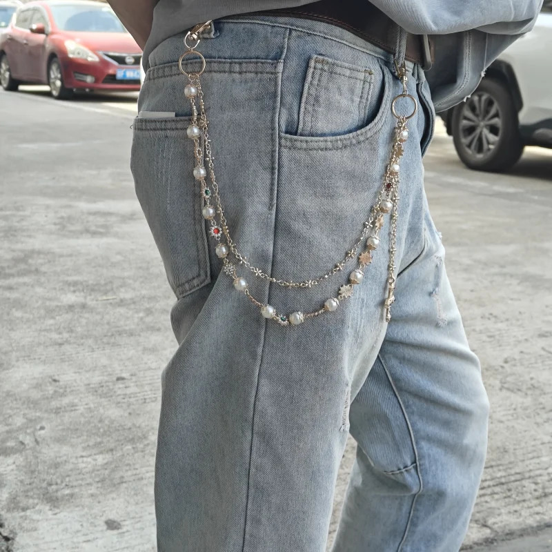 2025 Model Pearl Pants Chain Fashionable Men And Women Ones Waist Accessories Minimalism Key Chain Hip Hop Jewelry 250805