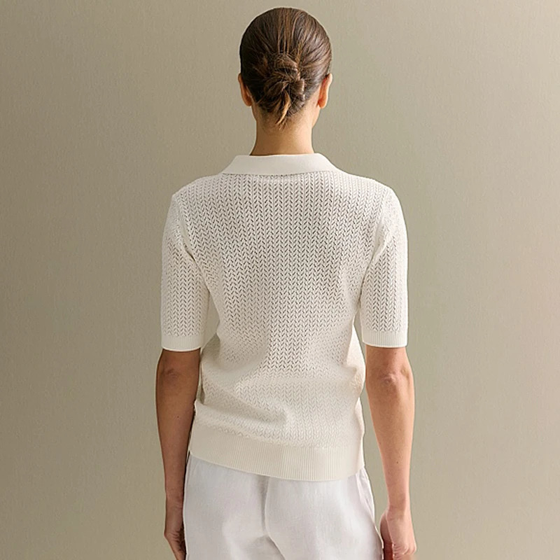 Tornova Short Sleeve Knitted T shirt Woman Summer Casual Loose Lapel Solid Ins Tops Pullover Female Sweater Outwear 250729