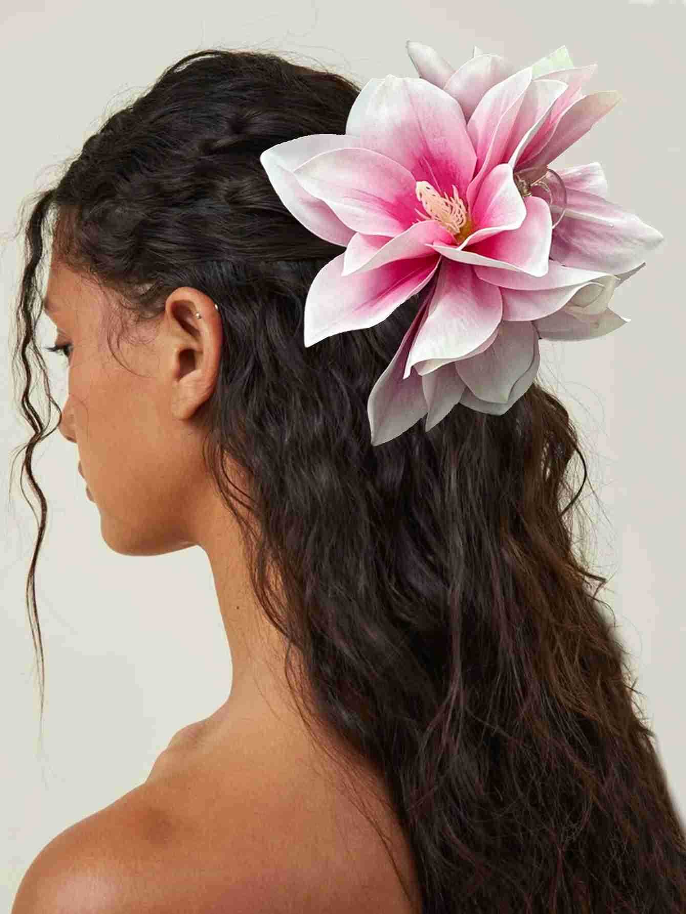 Large Flower Hair Claw Women Wedding White Pink Hair Clip Crab Fashion Girls Ponytail Clip Hair Accessories U250807