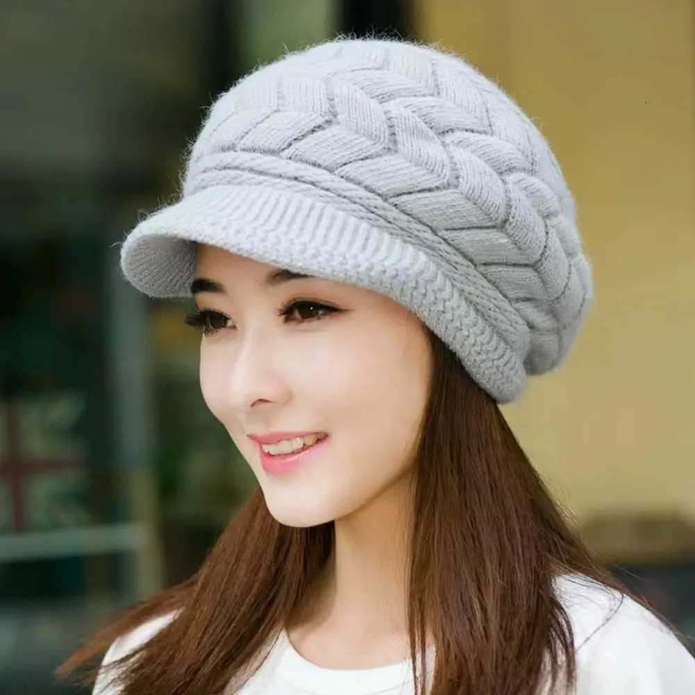 Womens Winter Solid Color Warm Knitting Loose Beret Leisure Ski C Korean Version Beret Plus Velvet Thick Knitting Ear C XJ250807