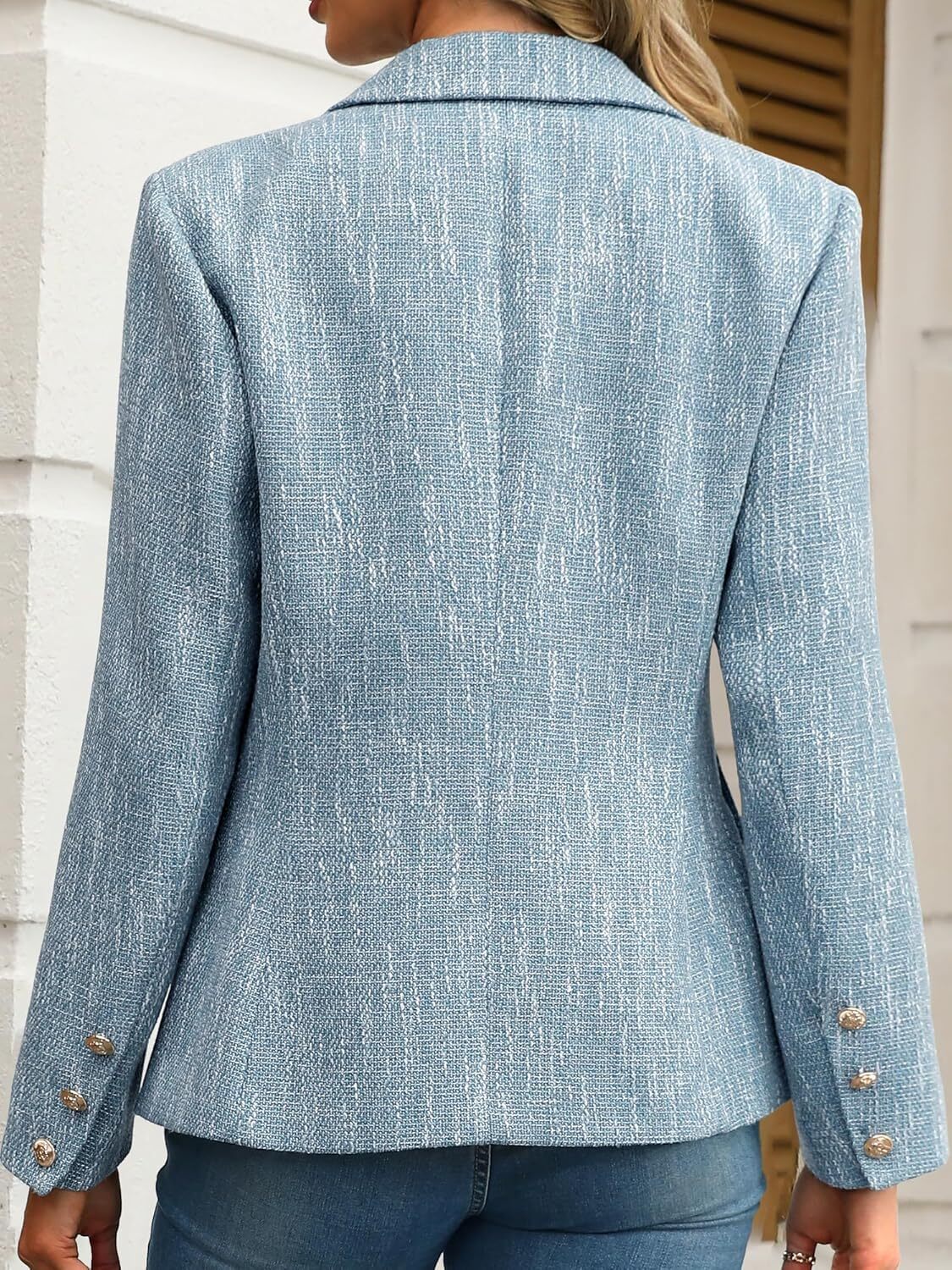 Women's Tweed Blazers Business Casual - Long Sleeve Double Breasted Jackets Open Front Work Suits