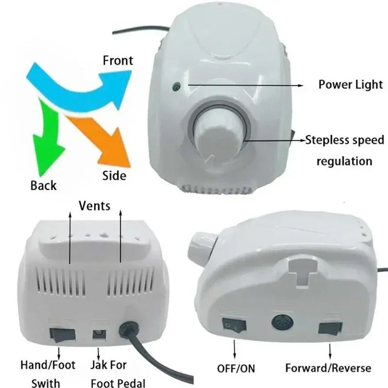 65W Electric Nail Drill Strong 210 Micromotor Control Box DC 30V 35000RPM H200 Handle Milling Machine Manicure Machin 250807