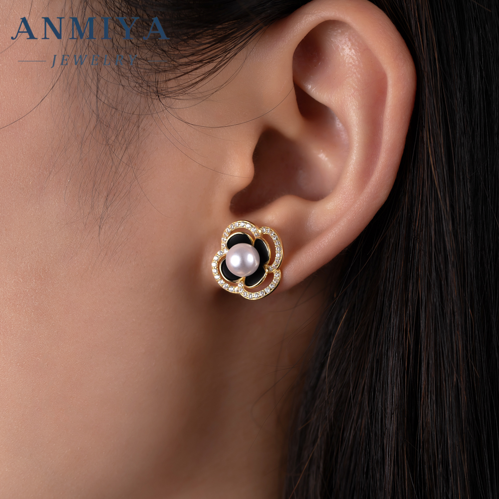 18k Gold Four Leaf Clover Flower Stud Classic Earrings Real Leaf Earrings Clover Stud 18k Gold 925 Silver Leaf Stud Earrings