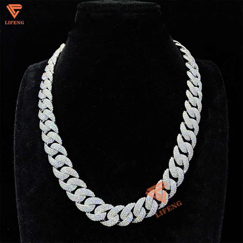 Custom Vvs Moissanite Diamond 16mm 3-Rows 925 Silver White Gold Plated Cuban Link Chain for Men Full Iced Hip Hop Fine Necklaces
