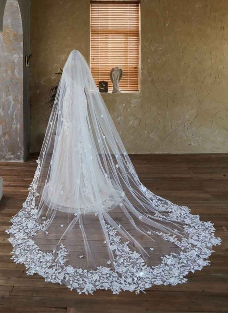 3M Cathedral Wedding Bridal Veil Soft Lace Appliques One Layer Veil With Comb Wedding Accessories Customized