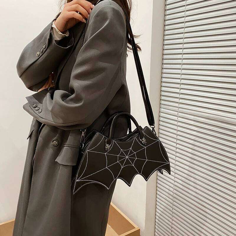 Brand Spider Web Embroidery Thread Women's Shoulder Handbag Leather Crossbody Designer Spoof Bat Bag Female Purse