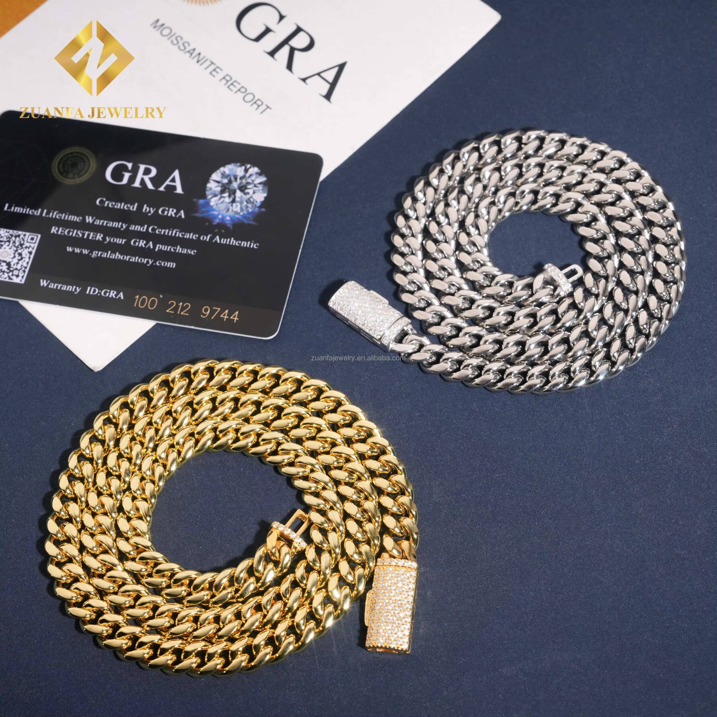 Hot Selling 8mm Iced Out Man Hip Hop Jewelry 14k Gold Plated 316L VVS1 Moissanite Diamond Miami Plain Chain Cuban Link Chain