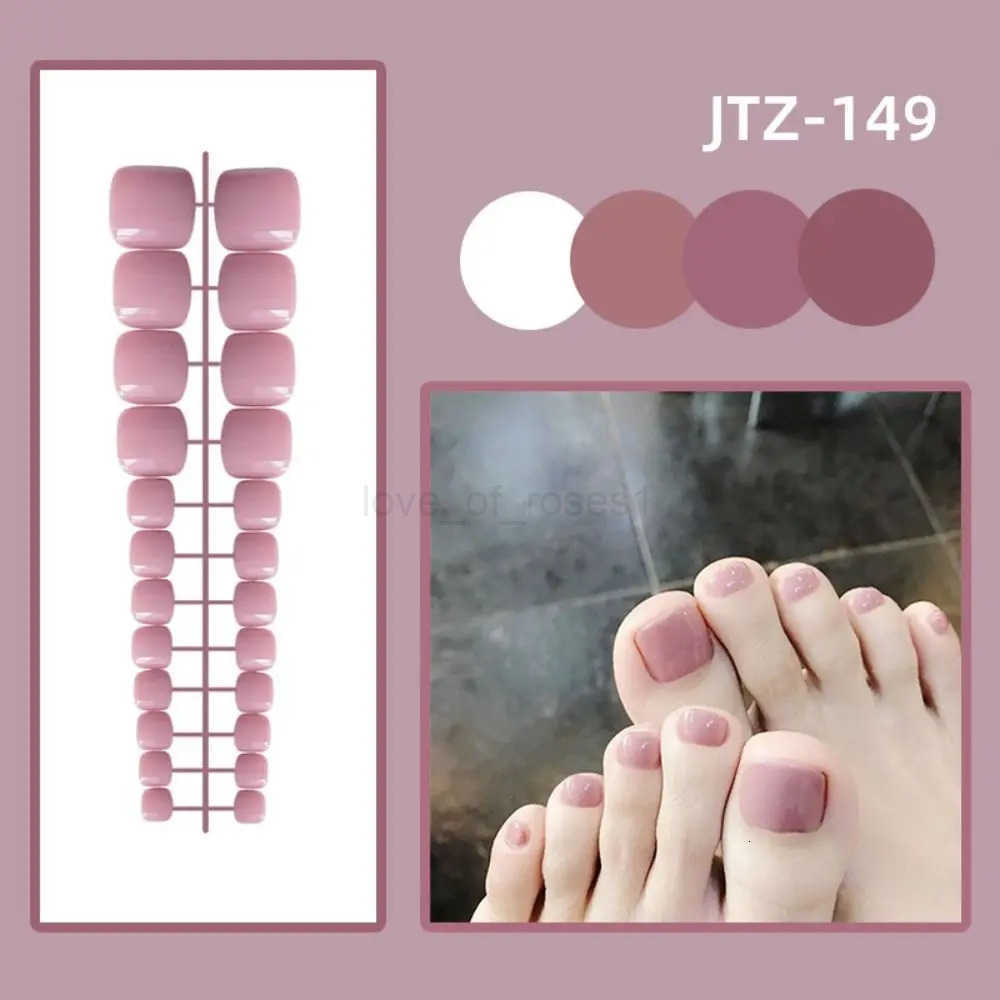 24Pcs New Detachable Solid Color Fake Toe Nails Full Cover Wearable False Toenails Bright Manicure Press-on Nails Women Manicure Z250807