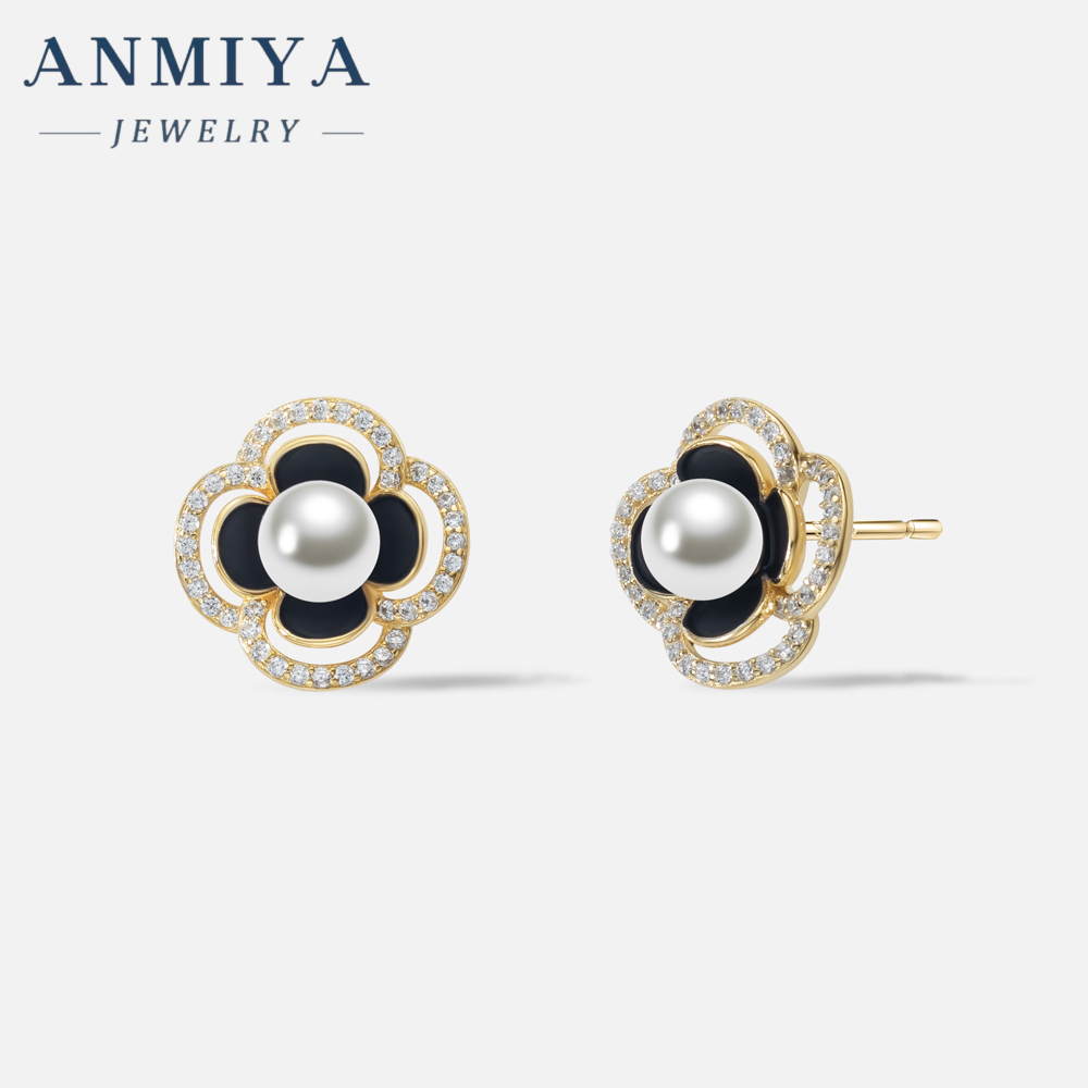 18k Gold Four Leaf Clover Flower Stud Classic Earrings Real Leaf Earrings Clover Stud 18k Gold 925 Silver Leaf Stud Earrings