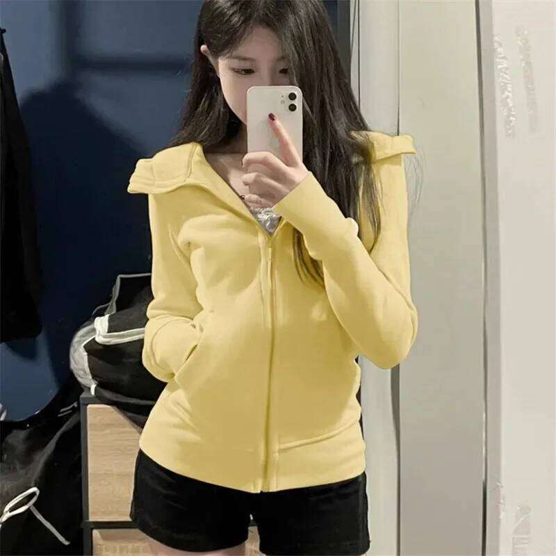 Cerulean Blue Slimming Yoga Wear Women's Hooded Sweatshirt Petite Spring Autumn 2024 New Style Casual Zip-Up Cardigan