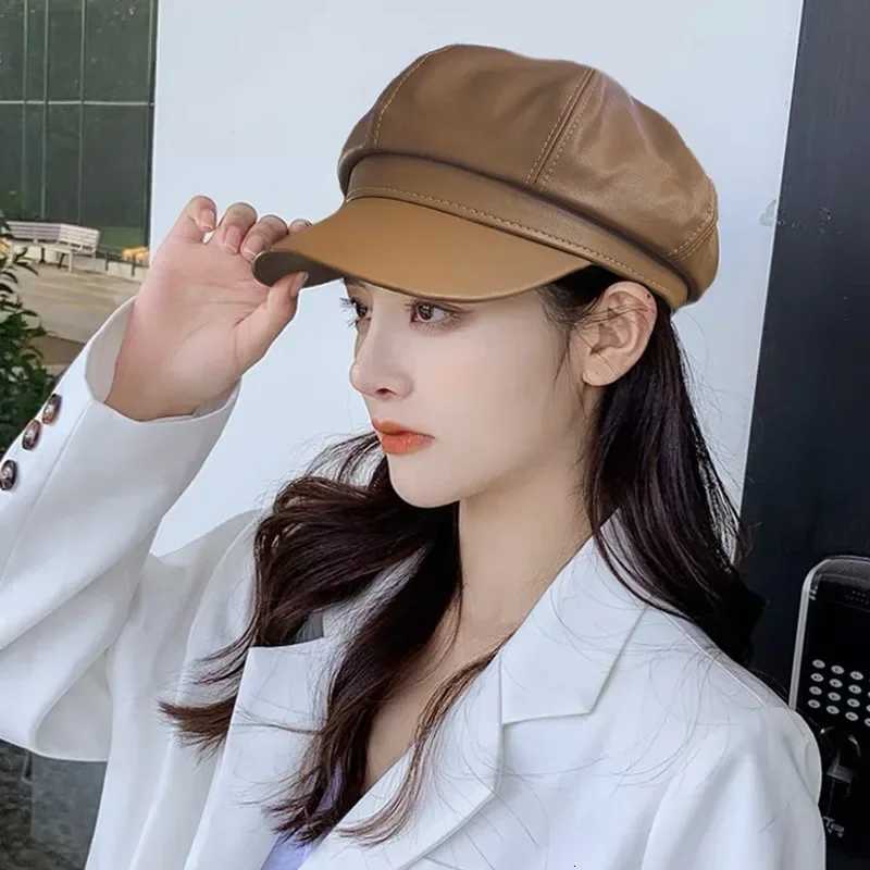 Fashion Solid Color Octagonal C Hats Female Autumn Winter Leather Panama Stylish Artist Painter Newsboy Cs Beret Woman Hat XJ250807