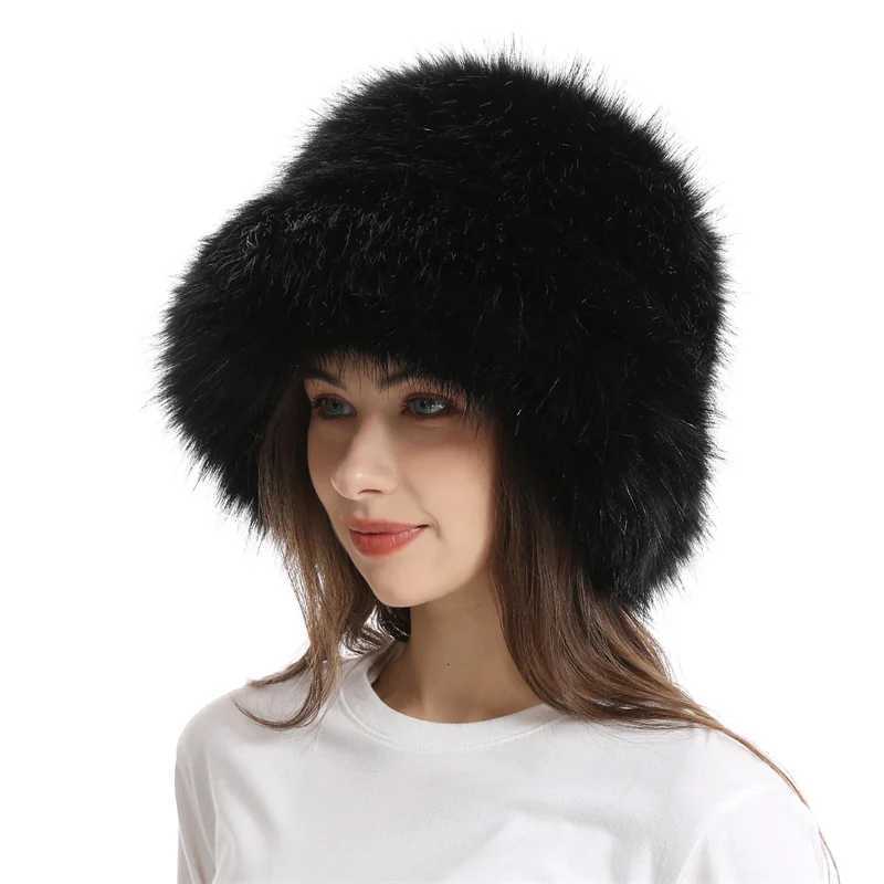 Luxury Fluffy Women Faux Fur Bucket Hats Wide Brim Thickened Outdoor Warm Plush Punk Hat Girl Y2k Female Ski Panama Fur Bucket Hat XJ250807