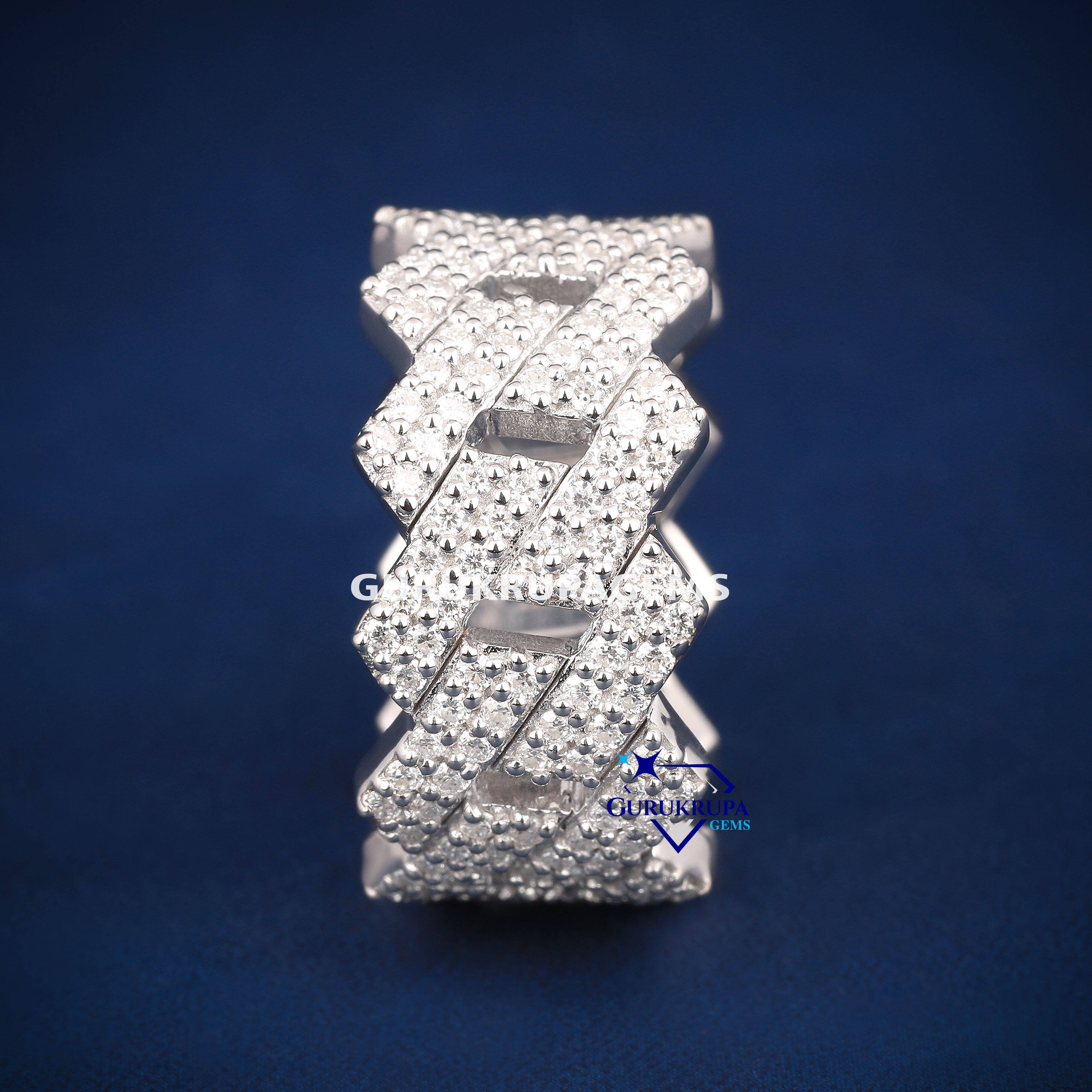 Pass Diamond Tester Hip Hop Bling D Color Moissanite Iced Out Mens 2 Rows Cuban Link Ring With 14k Real Gold