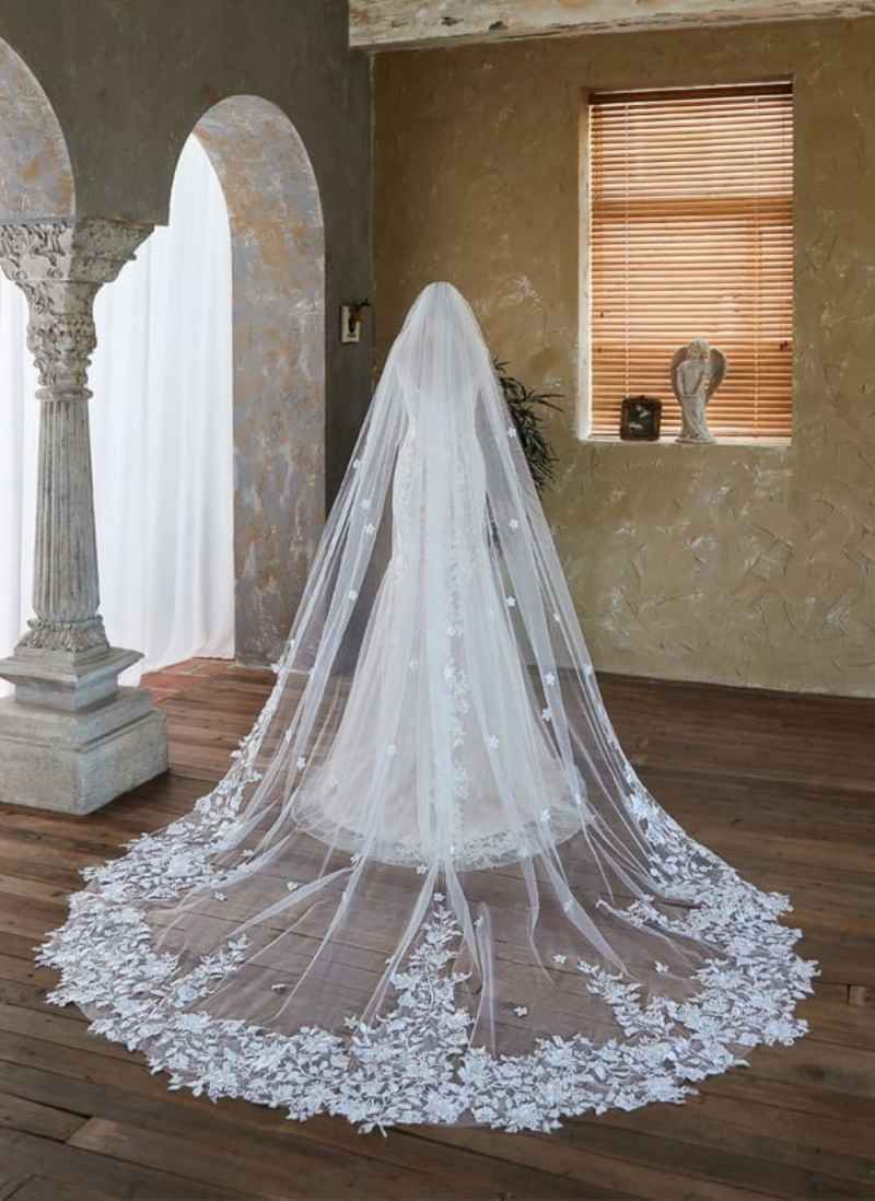 3M Cathedral Wedding Bridal Veil Soft Lace Appliques One Layer Veil With Comb Wedding Accessories Customized