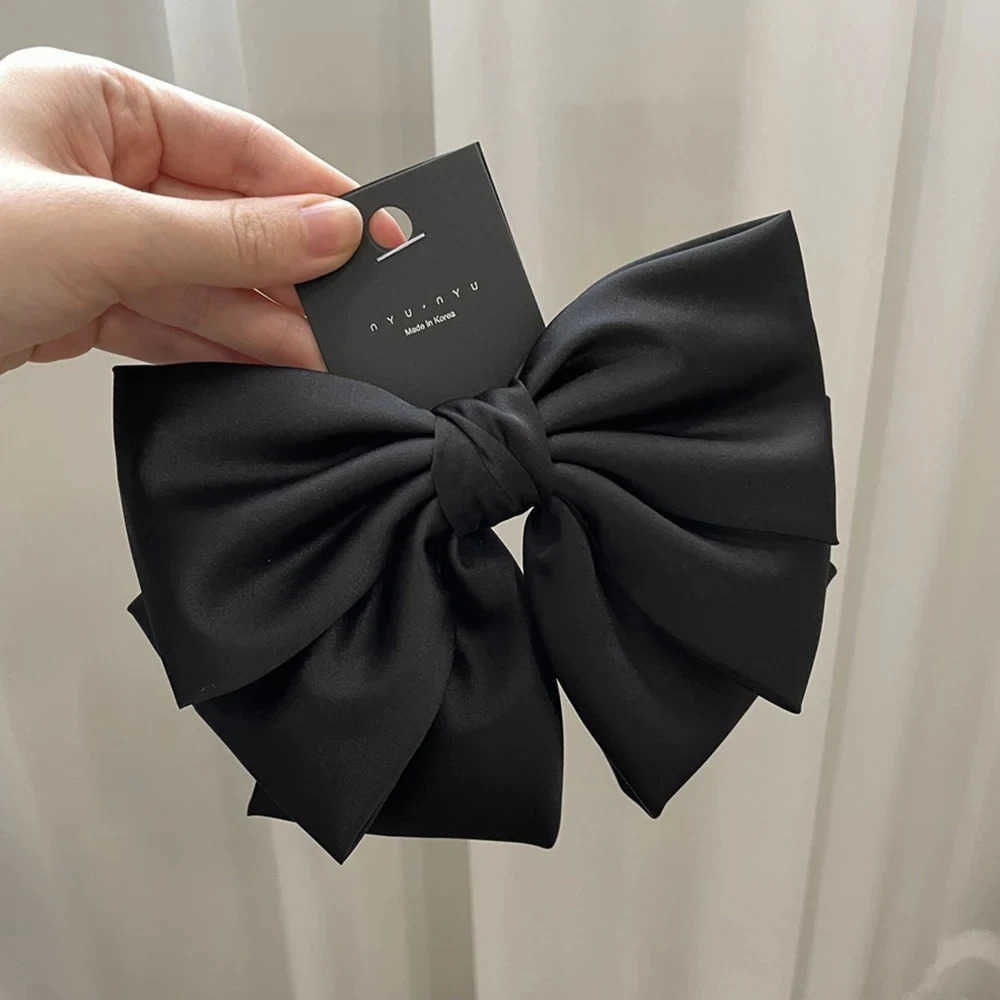 Female Satin Bow Hairpin Ponytail Clip Two-layer Bowknot Ribbon Spring Clip Elegant Korean Fashion Accessories U250807