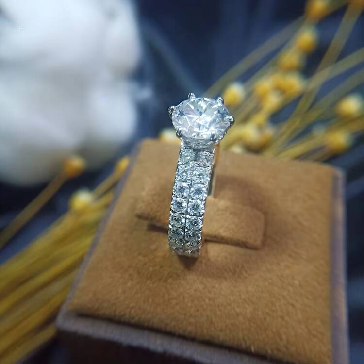Custom Handmade Deluxe Wide Band 2CT Moissanite 14K Yellow Gold Wedding Ring Fine Jewelry Diamond Rings