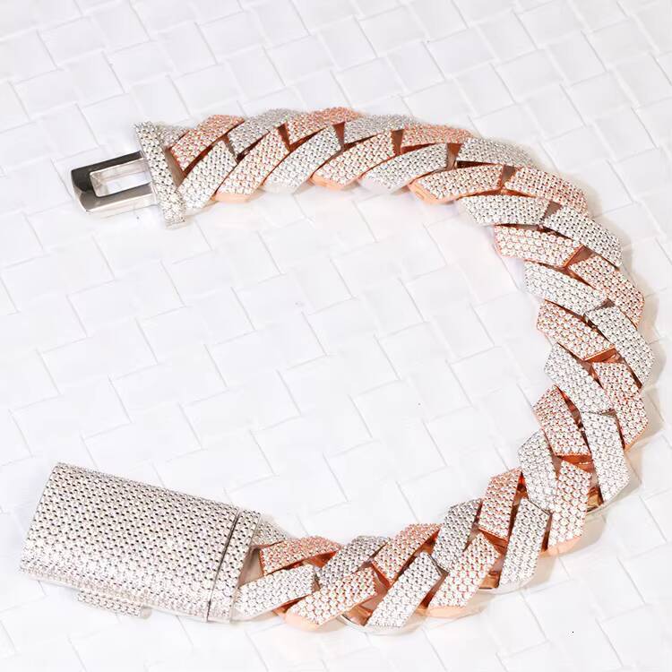 20 mm Wide 4 Rows 2 Tones Hip Hop Cuban Link Chain Bracelet Moissanite 925 Sterling Silver Gold Plate Fine Jewelry Bracelets