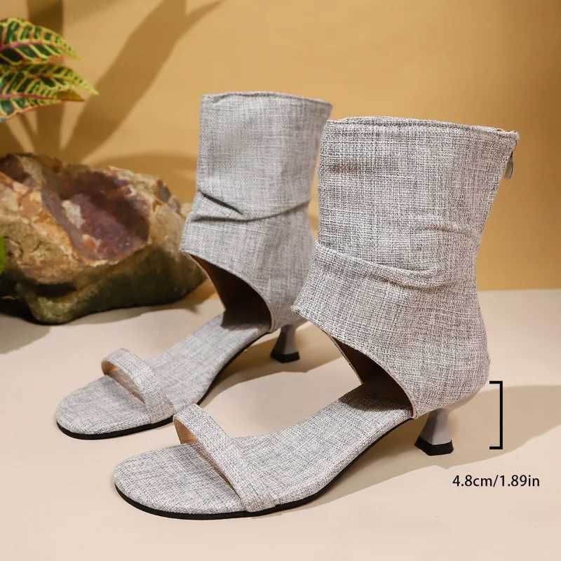 2025 Cool Boots Womens Summer New French Style Short Boots With Thin Heels and Exposed Toes High Heels XJ250807