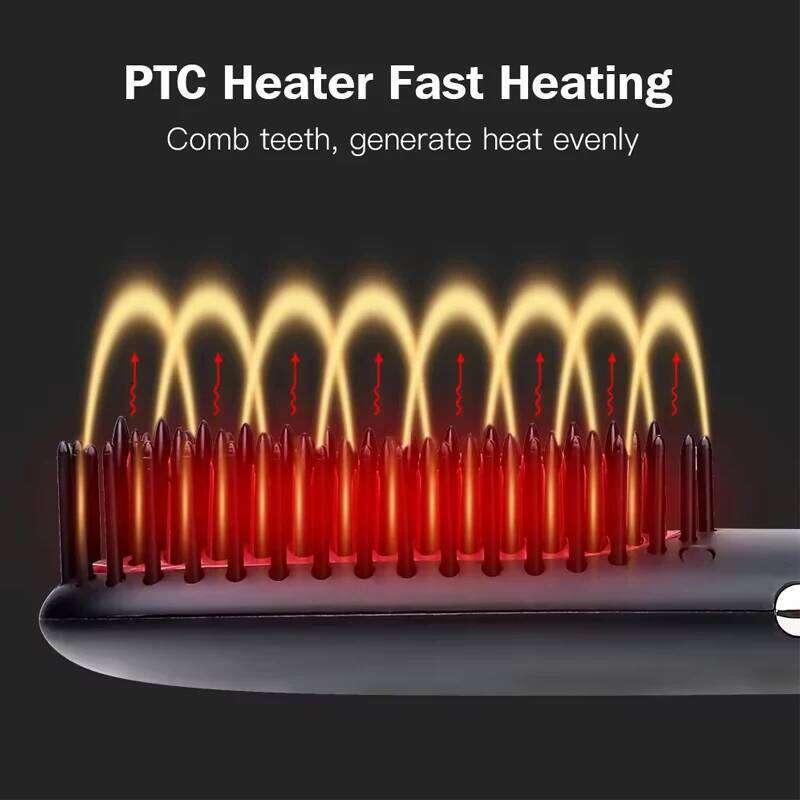 Mini Portable Electric Beard Ceramic Fast Heating Brush Pressing Hot Comb Hair Straightener