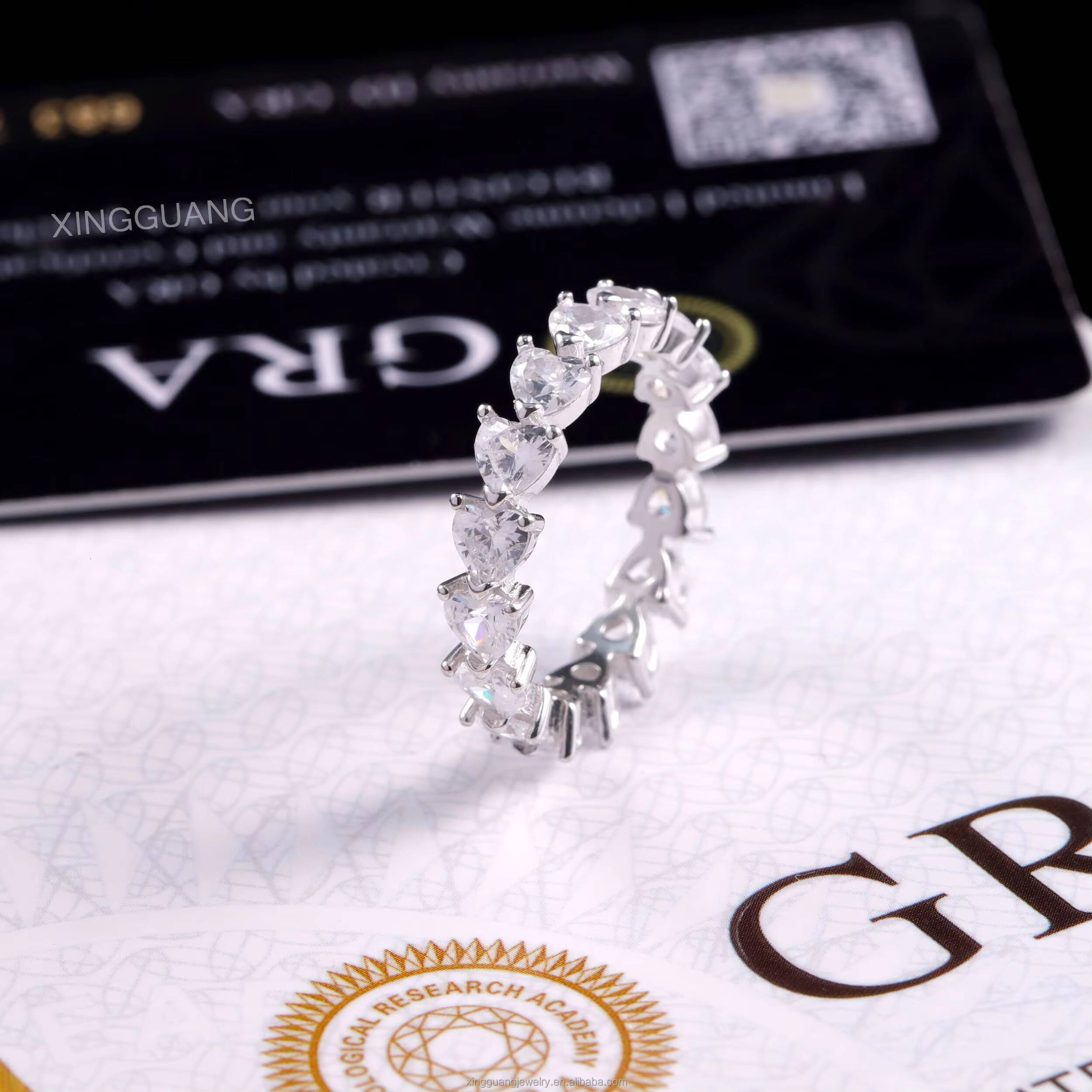 Pass Diamond Test Heart Moissanite Eternity Band Ring Real 14K 18K White Solid Gold Rings Women Wedding Fashion Jewelry