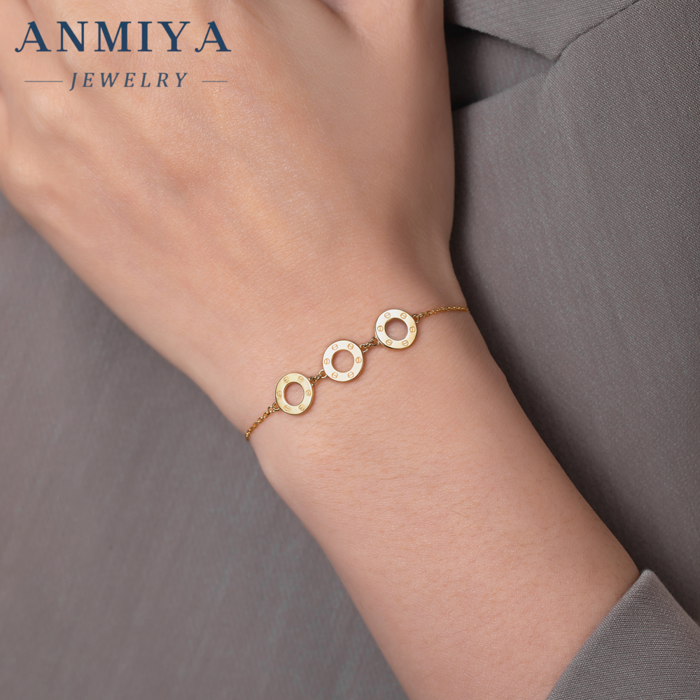 French Luxury Bracelet Three Hollow Out Round Shape 18k Gold Friendship Bracelet 925 Silver