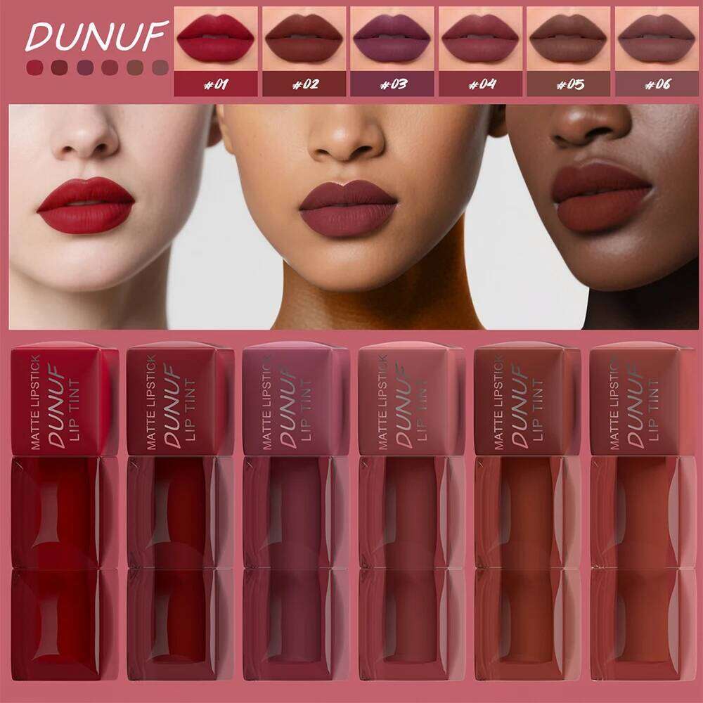 DUNUF 6pcs matte easy veet gloss color development waterproof non-stick lip glaze set Lip Gloss Lipstick X250807