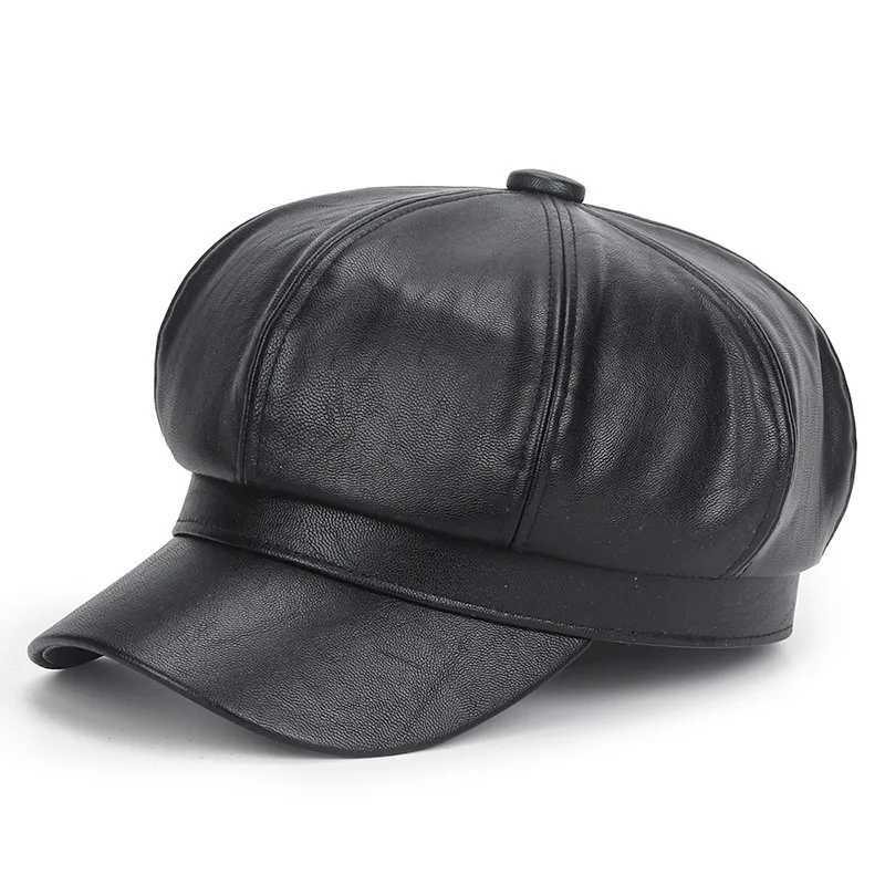New Women PU Leather Berets C Hat Black Red Outdoor Adjustable Female Autumn Winter Casual La C Hat For Women XJ250807