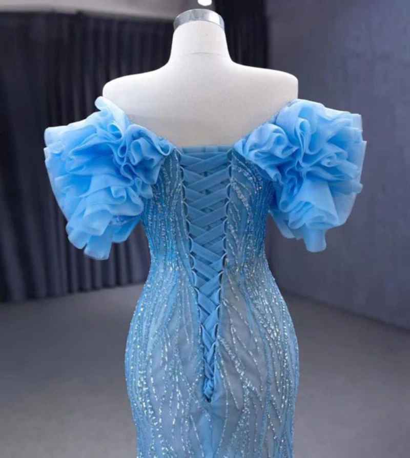 Gorgeous Evening Dresses Mermaid Sweetheart Handmade Flower Crystal Wedding Dresses Vestido De Noche Customized