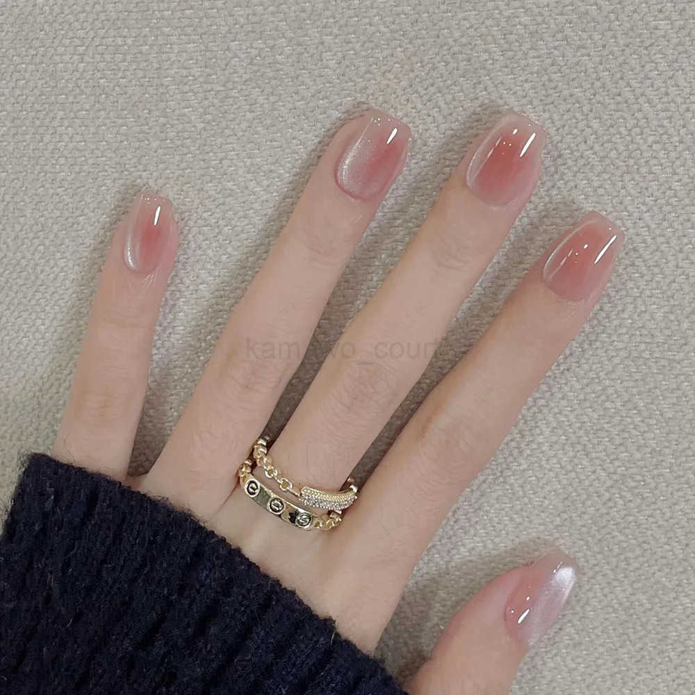 24Pcs Pink Cat Blue Love Cute Short Ballet Press-on False Nails Sweet French Cat Eye Bow Star Designs Style Detachable Nails Set M250807