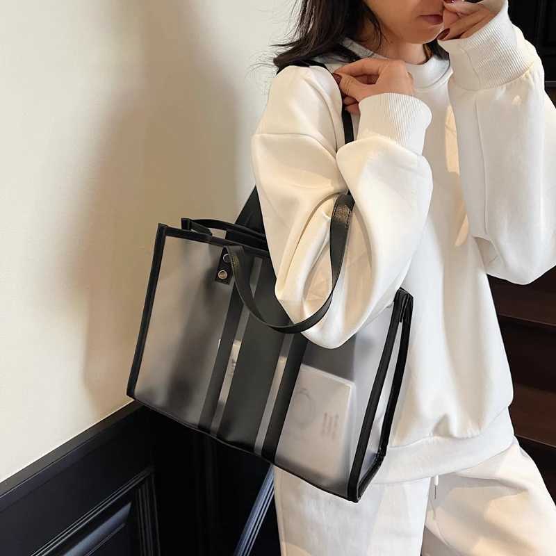 2025 Summer Hot Transparent Shoulder Bag Set for Women 2-in-1 PVC Striped Large Capacity Shopping Totes Traveling Beach Handbag Z250807