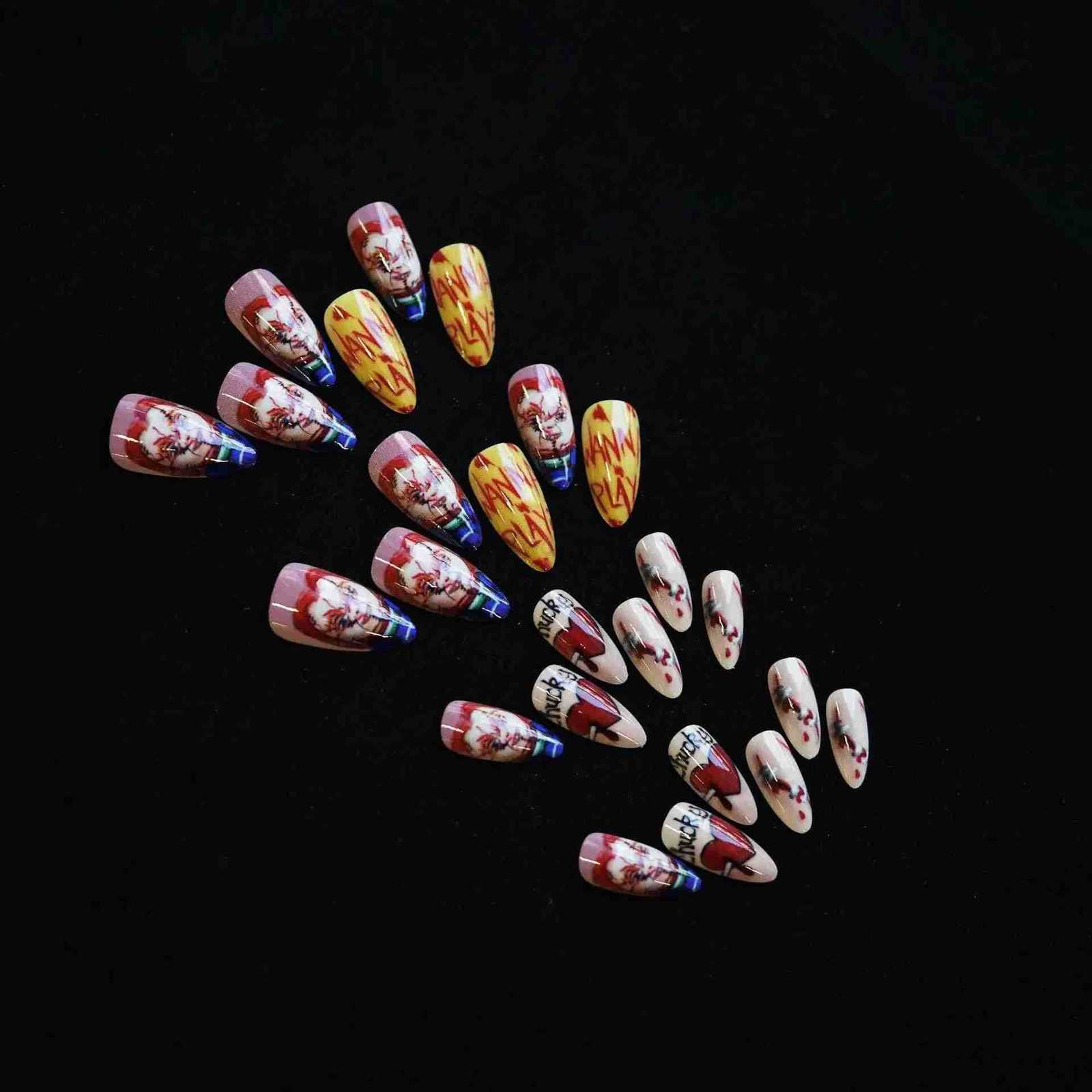 2025 Halloween False Nails European Ghost Witch Pumpkin Almond Fake Nails Tips Wearable Detachable Press-on Nails for Women M250807