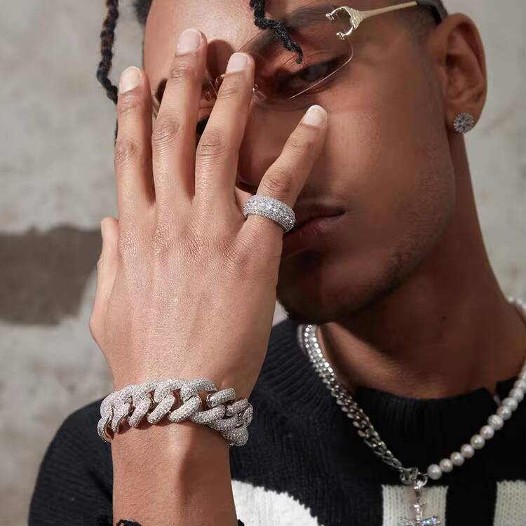 Xingguang Jewelry 925 Sterling Silver Hiphop Iced Out Diamond D Color VVS Moissanite Ring Men Rings