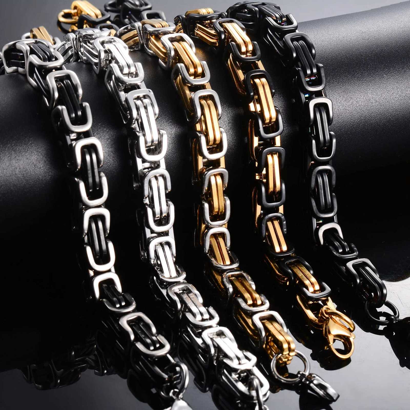 8.5mm Mens Stainless Steel Byzantine Bracelet for Men Heavy Hand Chain Male Hip Hop Rock Punk Boy Wristband Metal Jewelry Anklet W250807
