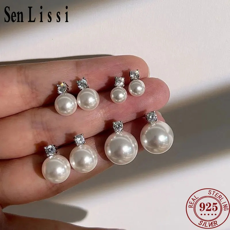 Senlissi- Fashion Lofty 8-12mm Freshwater Pearl Stud 18k Earrings for Women S925 Sterling Silver Jewelry Girlfriend Gifts 250805