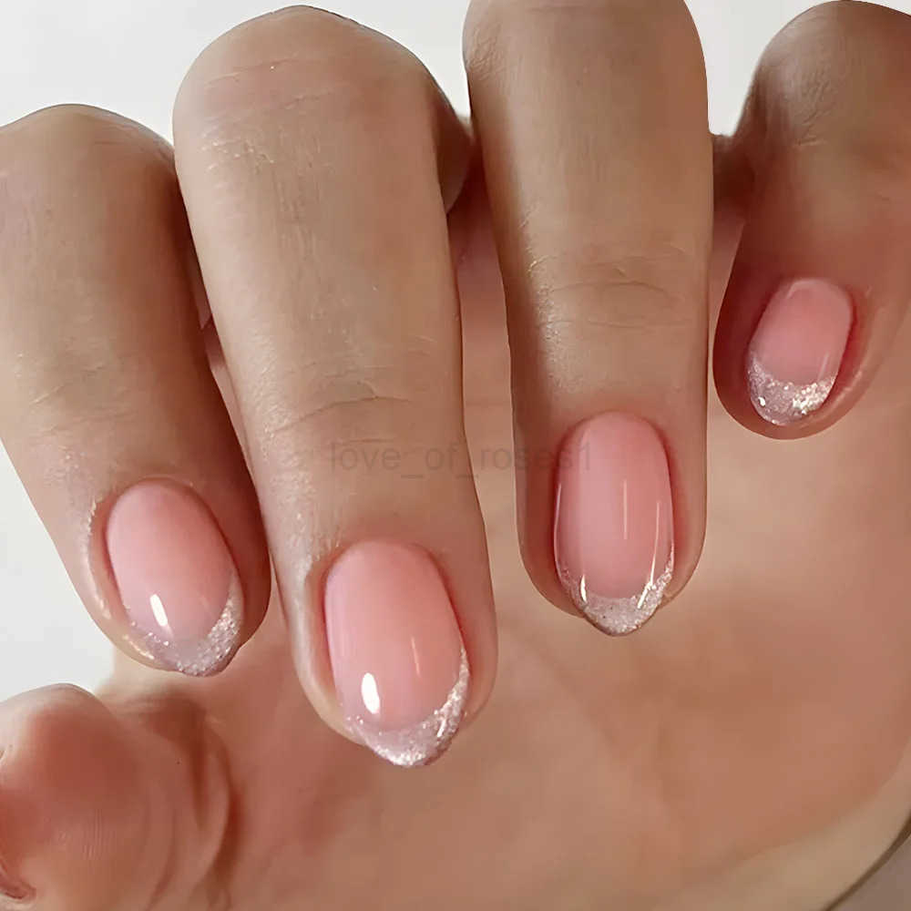 24pcs French Almond Fake Nails Gold Edge Glitter Press-on Nails Swirl Metal Nail Art False Nails Full Cover Nail Tips False Nails Z250807