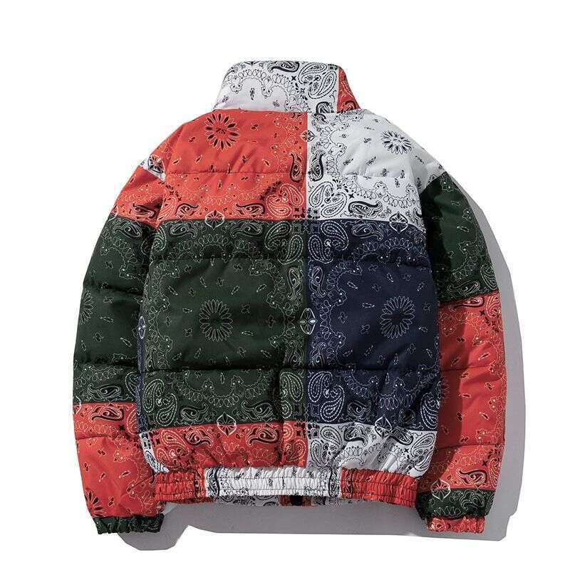 Cashew Flower Men's Fashion Autumn Winter Thick Warm Cotton-Padded Jacket Couple Loose Stand Collar Coat