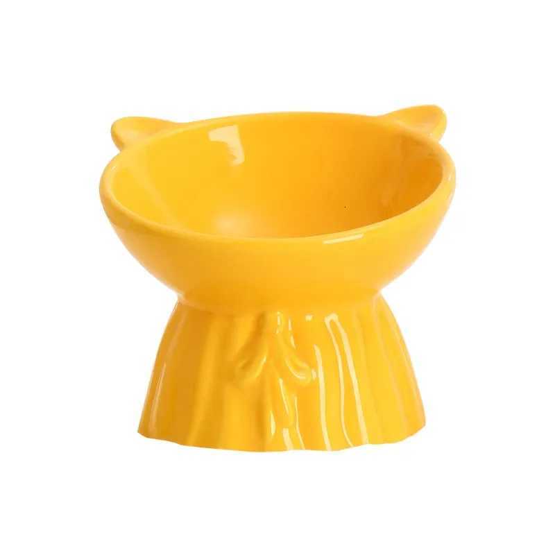 Fashion High Foot Bowl Cat Food Feeder Puppy Bowl Cute Cat Ear Ceramic Water Bowls Protection Neck Cats Bowl Pet Supplies Y250806