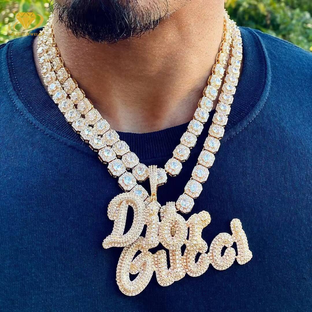 925 Sterling Silver Jewelry 10mm Moissanite Cluster Tennis Chain Vvs Diamonds Square Link Chain Hip Hop Necklace