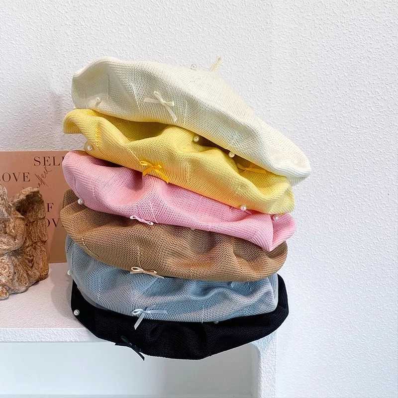 Korean Sweet Bow Yellow Beret Womens Summer Thin Cut Hollow Breathable Face Enhancing Small Artist Hat Newsboy Hat XJ250807