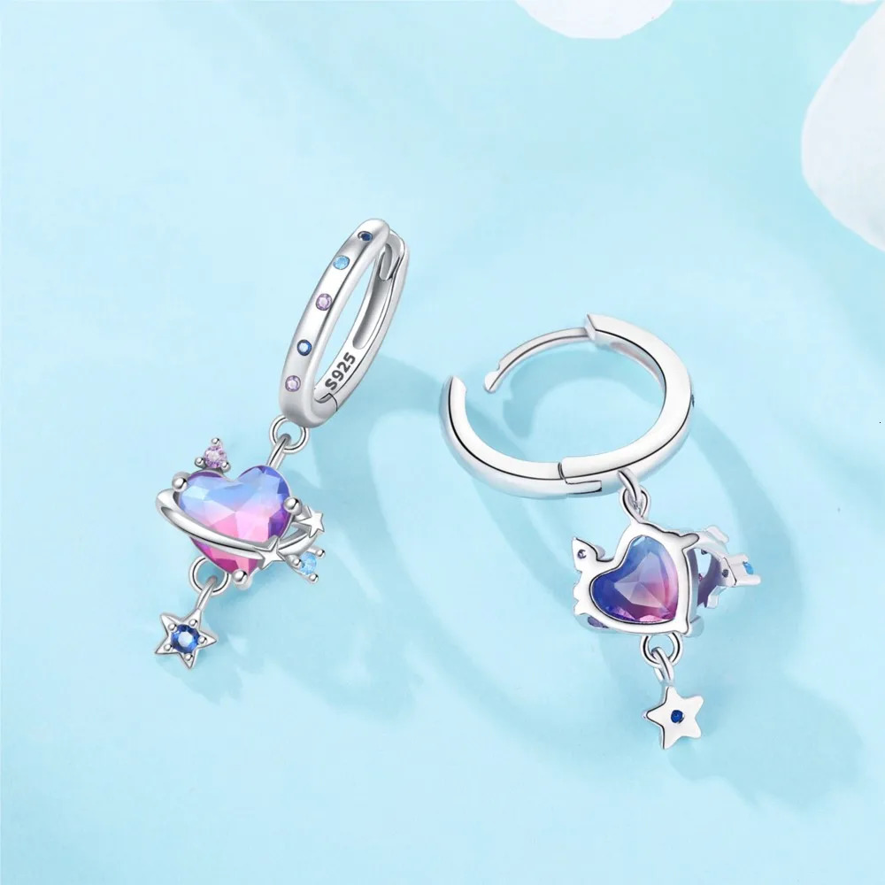 925 Sterling Silver Heart Drop Earrings For Women Geometric Earring Love Colored Party Jewelry Birthday Wedding Fine Gifts 250805