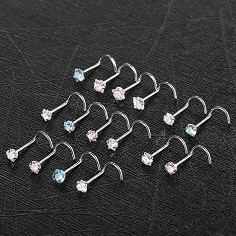 4PCS/Set Steel Heart Nose Ring Set Real Star L Shape Nose Stud Set Square Nose Rings And Studs Bulk Piercing Nariz Lote 250805