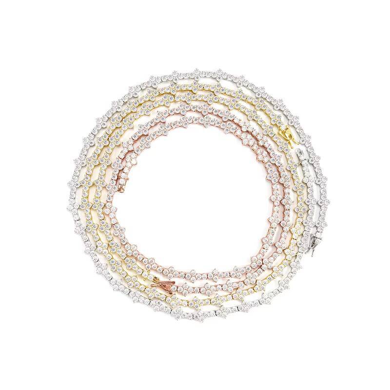 Fashion Solid S925 Gold Plated Cross Hip Hop Moissanite Bracelet Necklace VVS D Color Moissanite Diamond Tennis Chain