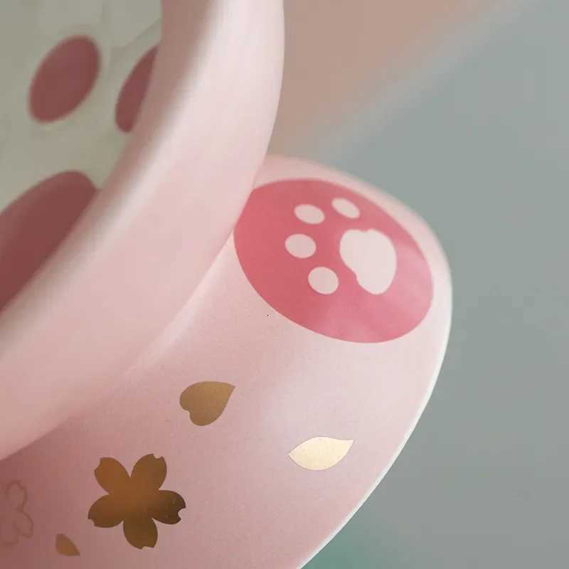 New Ceramic High-foot Oblique Mouth Cat Bowl Pet Bowl Cute Paw Shape Pet Feeder Cat and Dog Food Bowl Cervical Spine Cat Food Y250806