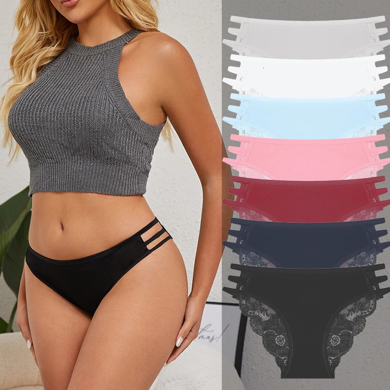 3PCSet Women Sexy Lace Panties Low Rise Hollow Out Briefs Floral Transparent Underwear for Feamale Elastic Straps Soft Lingerie 250807