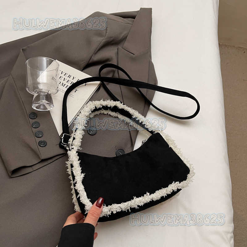 2024 Autumn/winter New Fashionable Lamb Wool Large Capacity Shoulder Bag Trendy Splicing Underarm Bag Hairy Bag Womens Bag H250806
